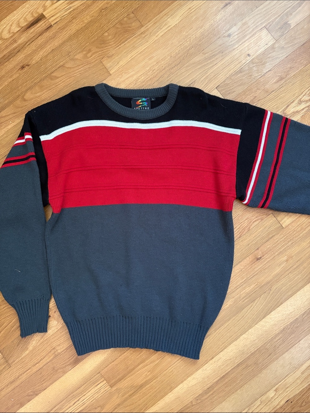 Vintage 80s/90s Red, Black, Grey Men’s Crewneck Sweater - LARGE
